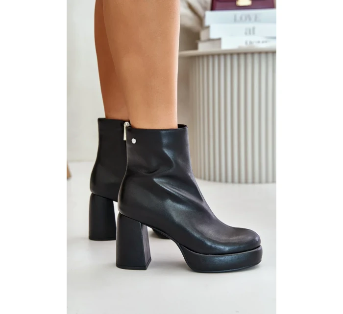 Kotníkové boty na podpatku z přírodní kůže GOE černé