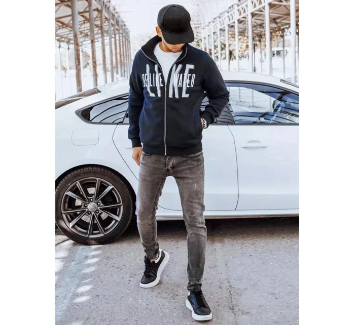 Pánská mikina na zip s potiskem v tmavě modré barvě FashionStreet BX5412
