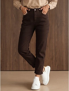 Jeansy damskie z wysokim stanem mom fit brązowe FashionStreet UY3236