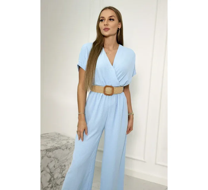 Kombinéza s ozdobným páskem v pase modrá