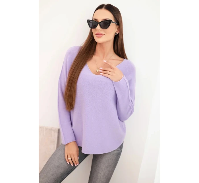 Svetr dámský z viskózy s výstřihem do V světle fialový Svetr dámský z viskózy s výstřihem do V světle fialový