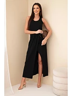 Dámské bavlněné midi šaty bez rukávů s řasením černá Dámské bavlněné midi šaty bez rukávů s řasením černá