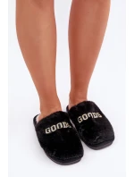 Dámské Pantofle S Kožíškem A Nápisem Černé Kalelia Dámské Pantofle S Kožíškem A Nápisem Černé Kalelia