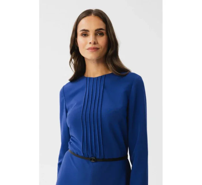 S347 Šaty s předními záševky - královsky modré