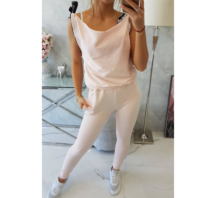 Kalhoty/oblek se selfie nápisy pudrově růžové