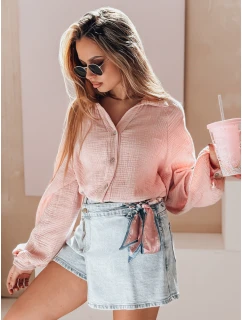 Dámské oversize mušelínové tričko MUSLINEA růžové FashionStreet DY0477