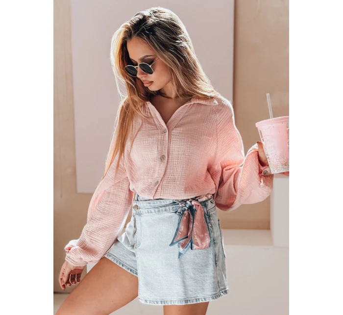 Dámské oversize mušelínové tričko MUSLINEA růžové FashionStreet DY0477