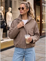 Kurtka przejściowa damska oversize ze stójką beżowa model 22540558 - FashionStreet Kurtka przejściowa damska oversize ze stójką beżowa model 22540558 - FashionStreet
