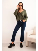 Dámský svetr s V výstřihem a knoflíky khaki Dámský svetr s V výstřihem a knoflíky khaki