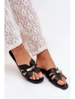 Ploché Dámské Pantofle S Páskem A Zlatým Detalem Černé Kerenza Ploché Dámské Pantofle S Páskem A Zlatým Detalem Černé Kerenza