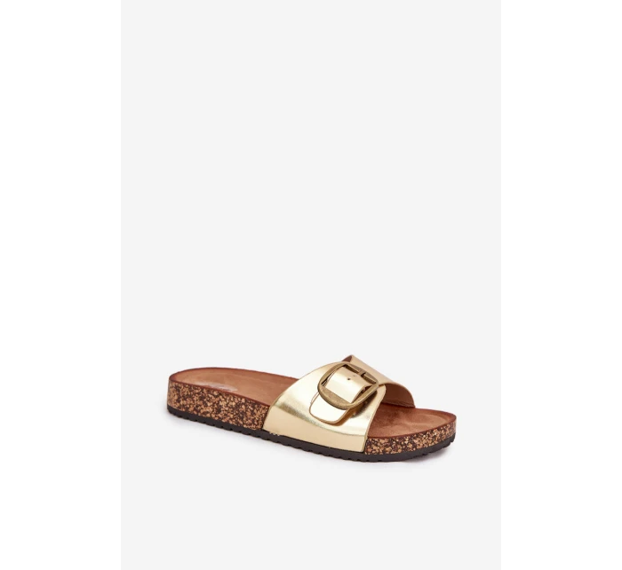 Dámské pantofle na korkové platformě se sponou zlaté model 21704235 - Boto