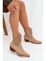 Dámské perforované kotníkové boty na podpatku béžové Ferissa Dámské perforované kotníkové boty na podpatku béžové Ferissa