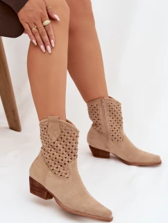 Dámské perforované kotníkové boty na podpatku béžové Ferissa