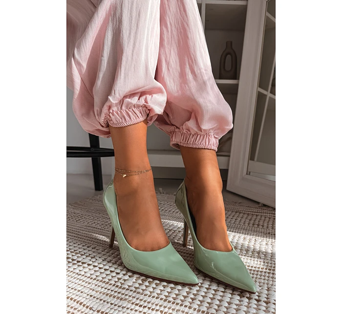 Klasické lakované lodičky z imitace kůže Zelené Odira