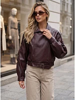 Krátká kožená bunda ve stylu Ramones v bordové barvě FashionStreet TY5846 Krátká kožená bunda ve stylu Ramones v bordové barvě FashionStreet TY5846
