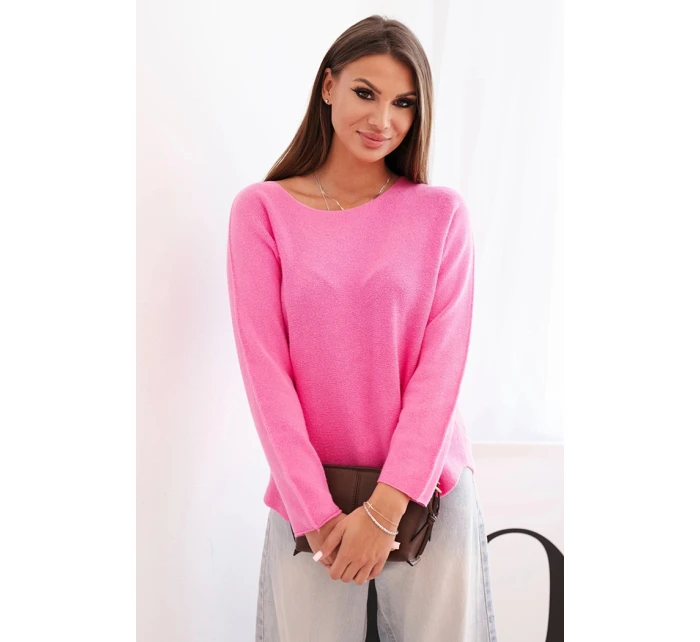 Svetr dámský z viskózy s dlouhým rukávem a kulatým výstřihem růžový Svetr dámský z viskózy s dlouhým rukávem a kulatým výstřihem růžový