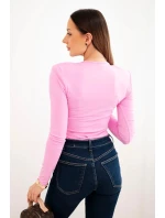 Dámská blůza s výstřihem do V a dlouhým rukávem model 21890044 růžová - K-Fashion