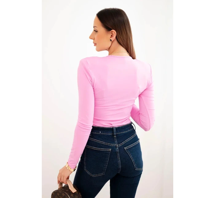 Dámská blůza s výstřihem do V a dlouhým rukávem model 21890044 růžová - K-Fashion