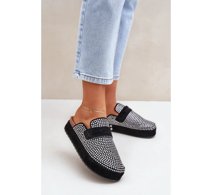 Dámské pantofle zdobené zirkony na platformě černé model 21683239 - Boto Dámské pantofle zdobené zirkony na platformě černé model 21683239 - Boto