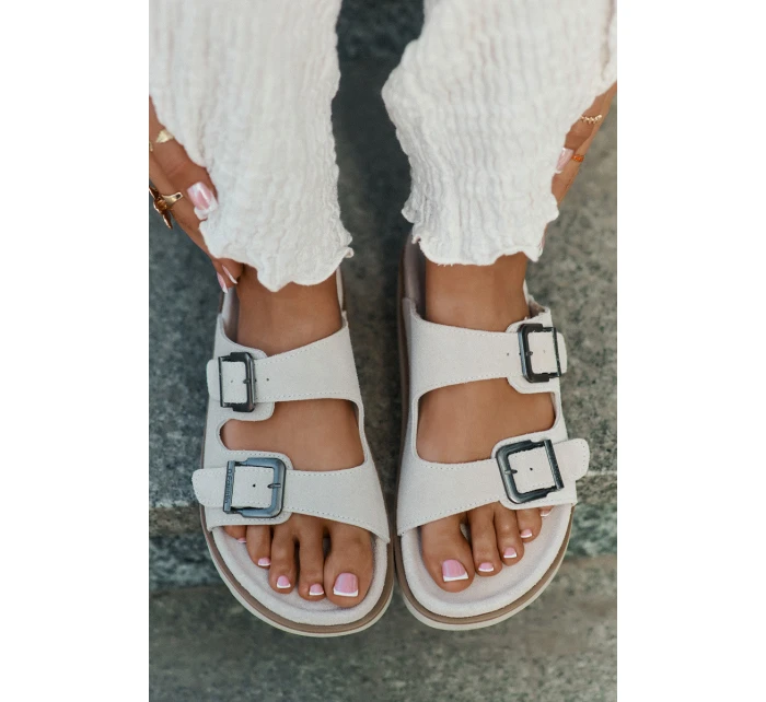 Dámské Semišové Pantofle S Přezkami Béžové D.Franklin DFSH405001