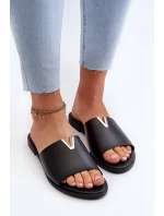 Dámské pantofle z eko kůže na plochém podpatku, černá Maliha Dámské pantofle z eko kůže na plochém podpatku, černá Maliha