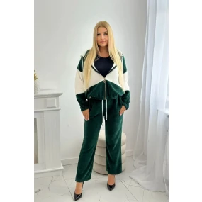 Souprava žebrovaného veluru mikina + kalhoty tmavě zelená