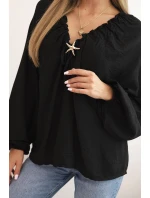 Dámská blůza s s výstřihem a ozdobou černá model 21266188 - K-Fashion