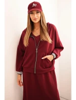 Dámský komplet s viskózou s rozepínací mikinou a dlouhou sukní bordová Dámský komplet s viskózou s rozepínací mikinou a dlouhou sukní bordová