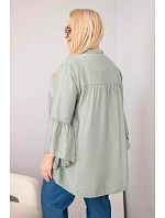 Dámská viskózová halenka Plus Size s volánovým rukávem a výstřihem do V khaki