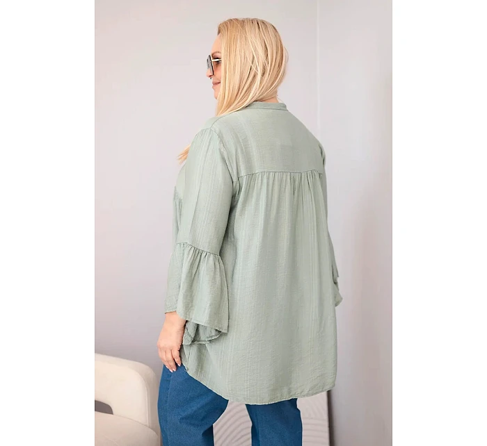 Dámská viskózová halenka Plus Size s volánovým rukávem a výstřihem do V khaki