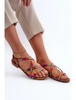 Ploché Dámské Kožené Sandály model 21661347 Multikolor - Maciejka Ploché Dámské Kožené Sandály model 21661347 Multikolor - Maciejka