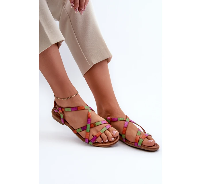 Ploché Dámské Kožené Sandály model 21661347 Multikolor - Maciejka Ploché Dámské Kožené Sandály model 21661347 Multikolor - Maciejka