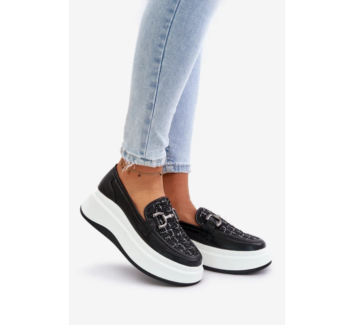 Kožené Dámské Mokasíny Na Platformě S Dekorací Černé model 21675568 - VINCEZA