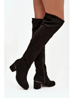 Dámské vysoké boty na podpatku z eko semiše černé model 21744737 - Boto