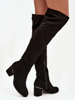 Dámské vysoké boty na podpatku z eko semiše černé model 21744737 - Boto