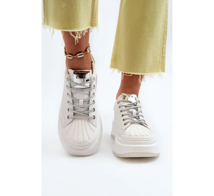 Dámské kožené tenisky na platformě GOE bílé