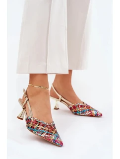 Dámské lodičky na jehlovém podpatku 8338-302 Zlatá mix barev - DAY-VINE Shoes
