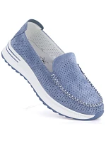 Kožené mokasíny na silné podrážce ažurové modré Jezzi 9793 Kožené mokasíny na silné podrážce ažurové modré Jezzi 9793