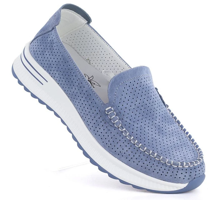 Kožené mokasíny na silné podrážce ažurové modré Jezzi 9793 Kožené mokasíny na silné podrážce ažurové modré Jezzi 9793