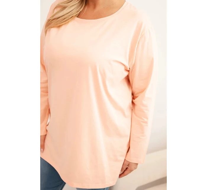 Dámská blůza Plus Size bavlněná s kulatým výstřihem meruňková