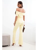 Dámský bavlněný komplet s krátkým rukávem a šortkami žlutý