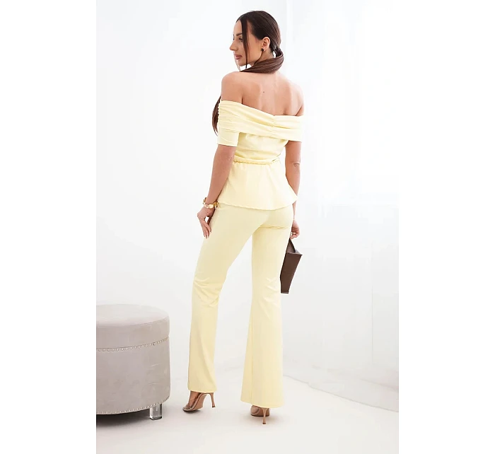 Dámský bavlněný komplet s krátkým rukávem a šortkami žlutý