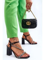 Kožené sandály s kamínky podpatky Černé model 21614510 - Boto Kožené sandály s kamínky podpatky Černé model 21614510 - Boto