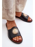 model 21665471 Kožené Žabky Na Ploché Podrážce S Ozdobou Černé - Zazoo model 21665471 Kožené Žabky Na Ploché Podrážce S Ozdobou Černé - Zazoo