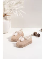 Dětské sněhule s výšivkou a mašlí Béžové Daven