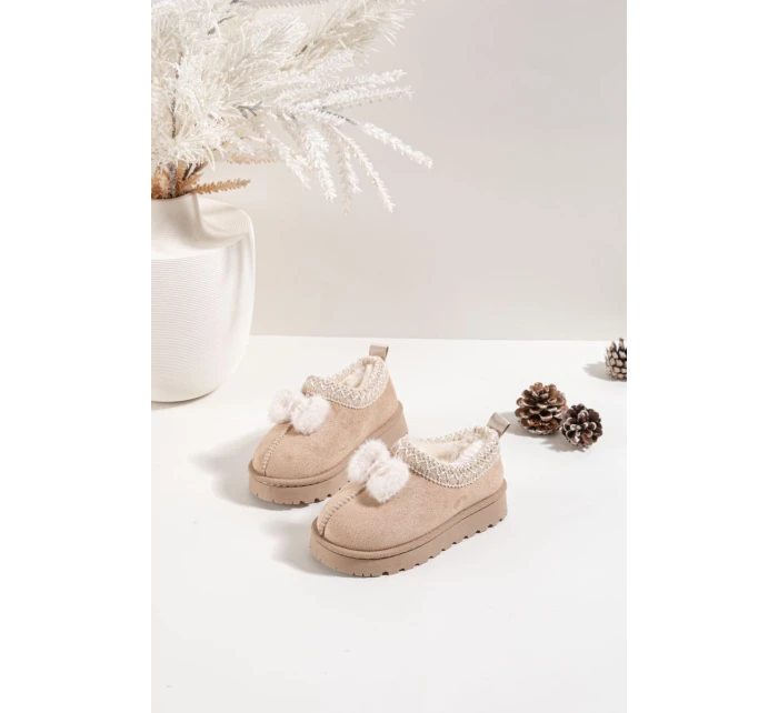 Dětské sněhule s výšivkou a mašlí Béžové Daven