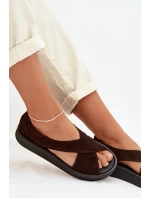 Dámské sandály model 22027710 z přírodního semiše Čokoládové - Zazoo