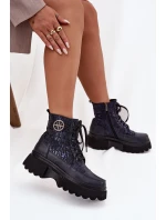 Dámské kožené botky na platformě Artiker – tmavě modré Dámské kožené botky na platformě Artiker – tmavě modré