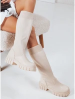 Dámské béžové kozačky model 21993933 - Dstreet Dámské béžové kozačky model 21993933 - Dstreet