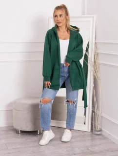 Zateplená bunda s vázáním v pase tmavě zelená